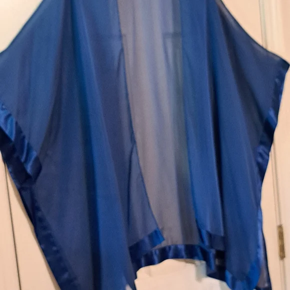 Sheer Blue Kimono Wrap. Silk Like Edging - Picture 2 of 6